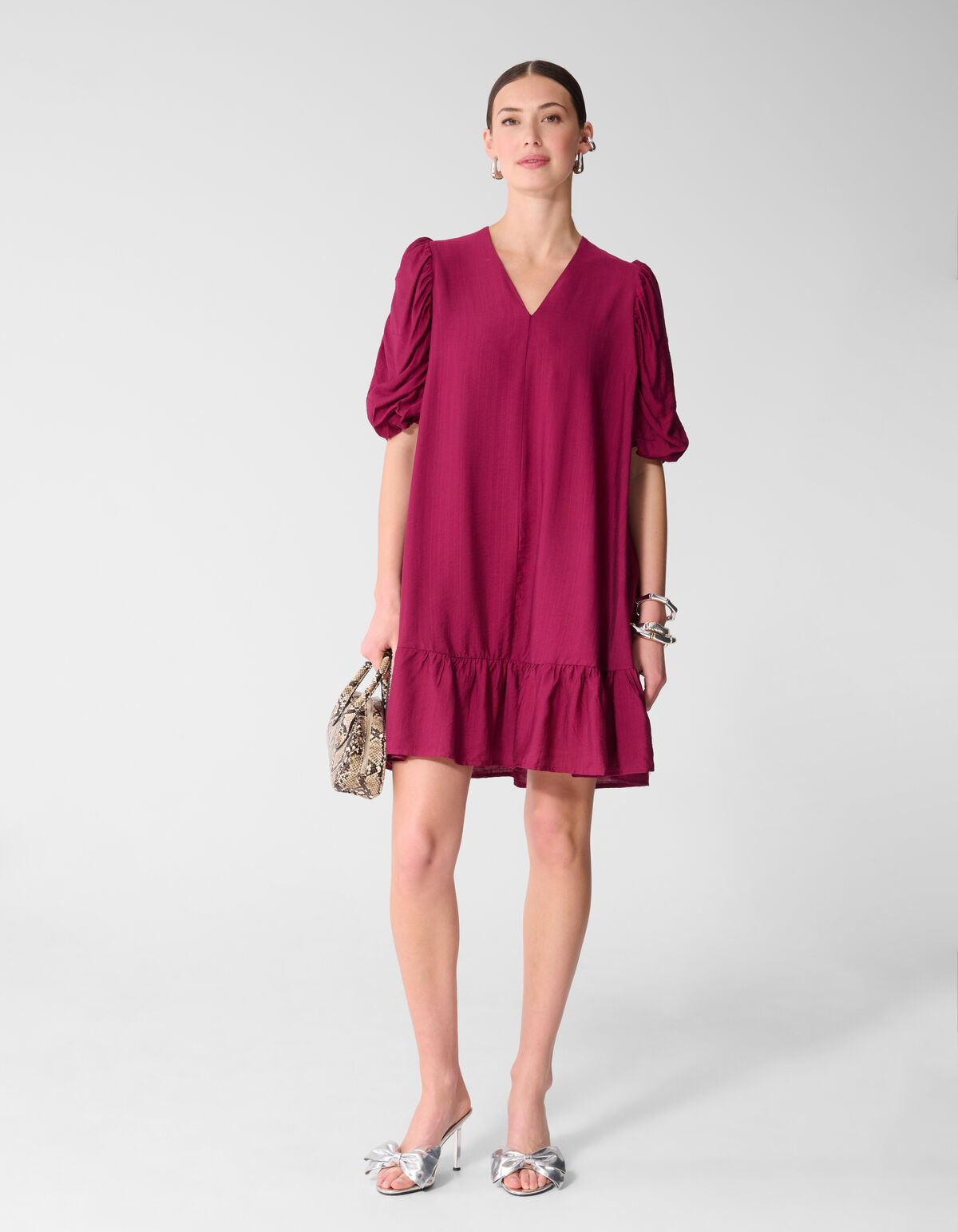 Puffy Sleeve Mini Jurk Paars SHOEBY WOMEN