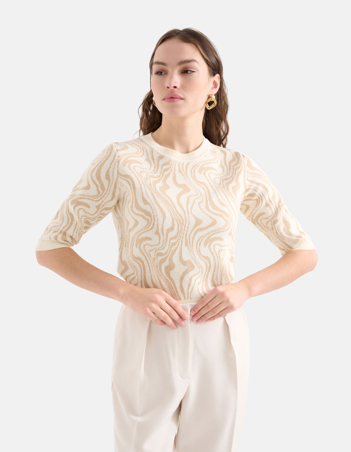 Jacquard Swirl Trui Beige SHOEBY WOMEN
