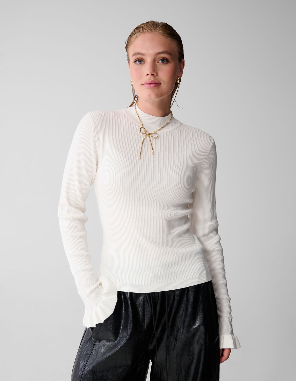 Ruffle Mouw Top Gebroken Wit SHOEBY WOMEN