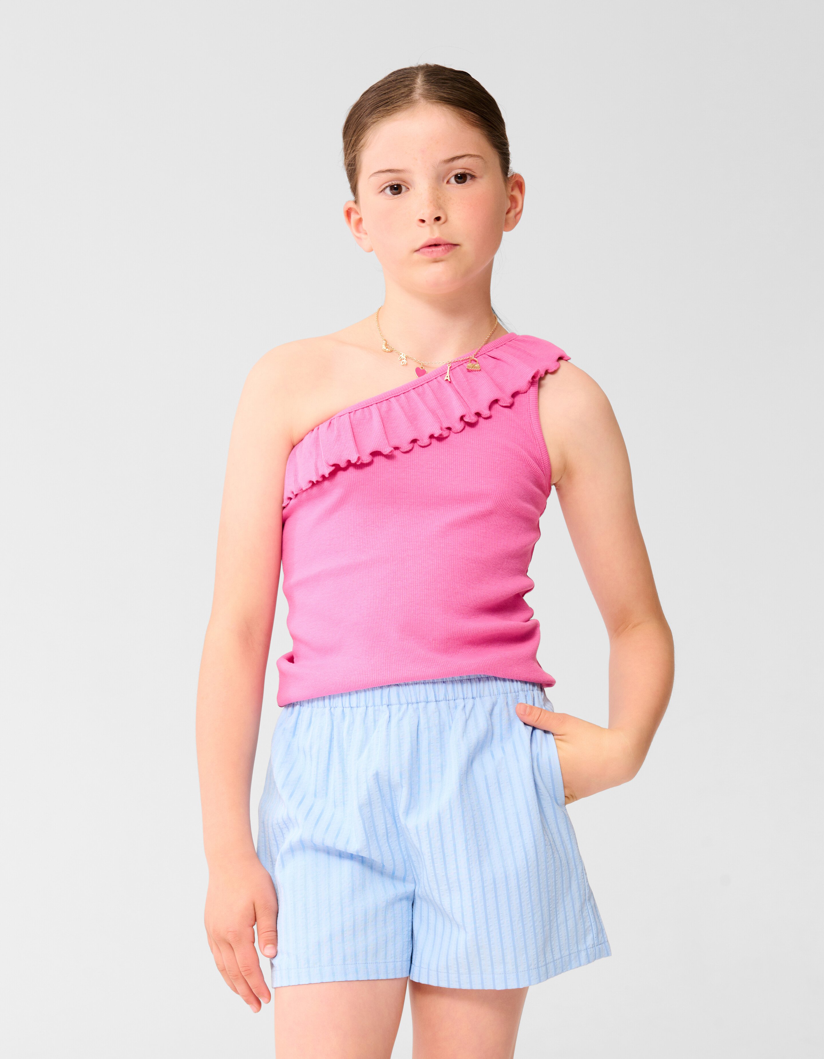 One Shoulder Rib Top Roze SHOEBY GIRLS