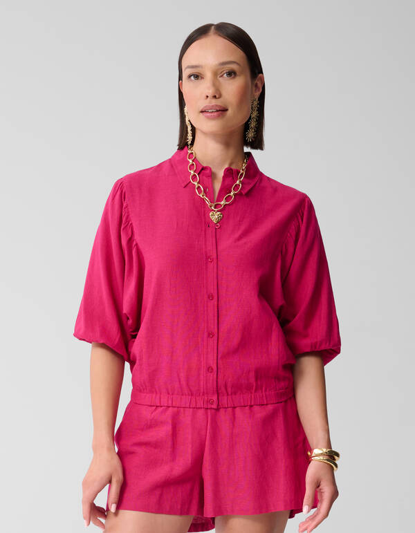 Linnen Puff Blouse Roze SHOEBY WOMEN