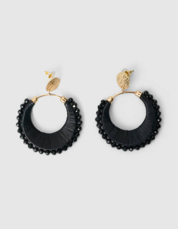 Beaded Raffia Oorbellen Zwart SHOEBY ACCESSOIRES