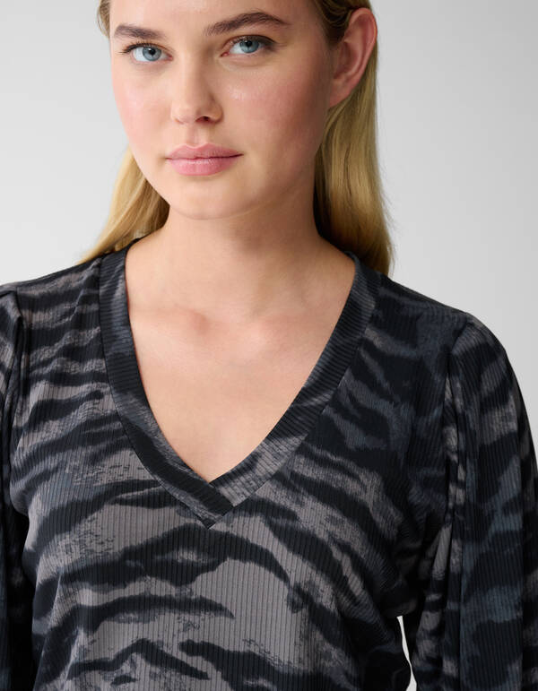Tijgerprint Rib Jersey Top Donkergrijs SHOEBY WOMEN