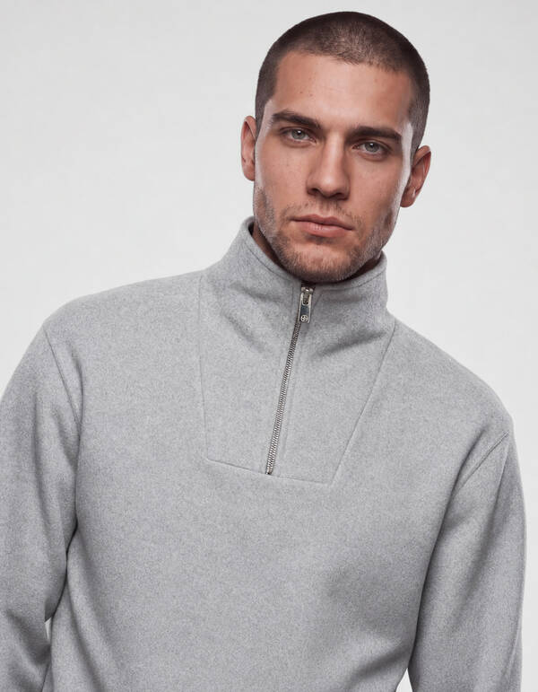 Zip High Neck Sweater Lichtgrijs SHOEBY MEN