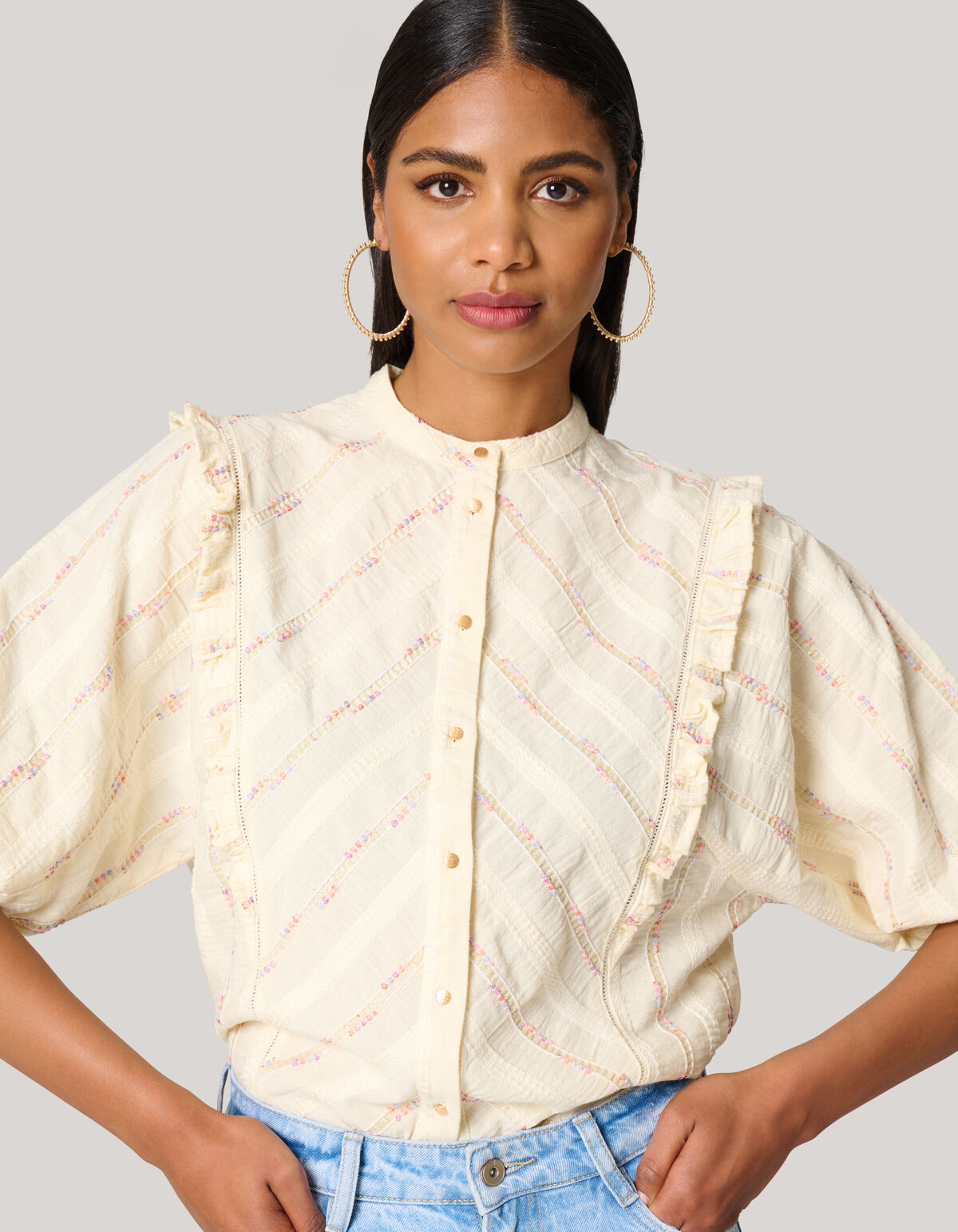 Shine Jacquard Top Gebroken Wit SHOEBY WOMEN