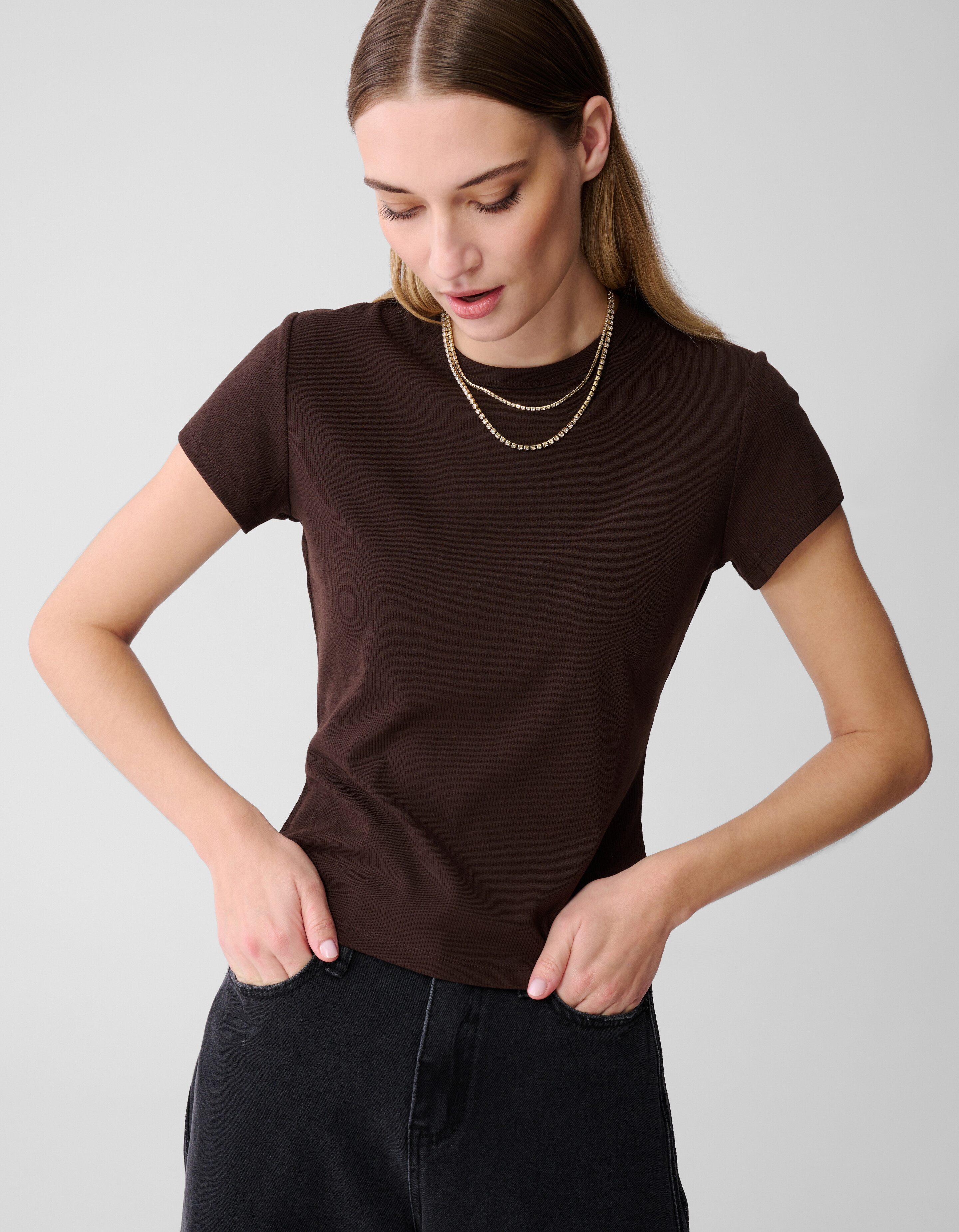 Rib T-shirt Bruin SHOEBY WOMEN