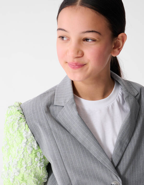 Jacquard Short Sleeve Blazer Grijs SHOEBY GIRLS