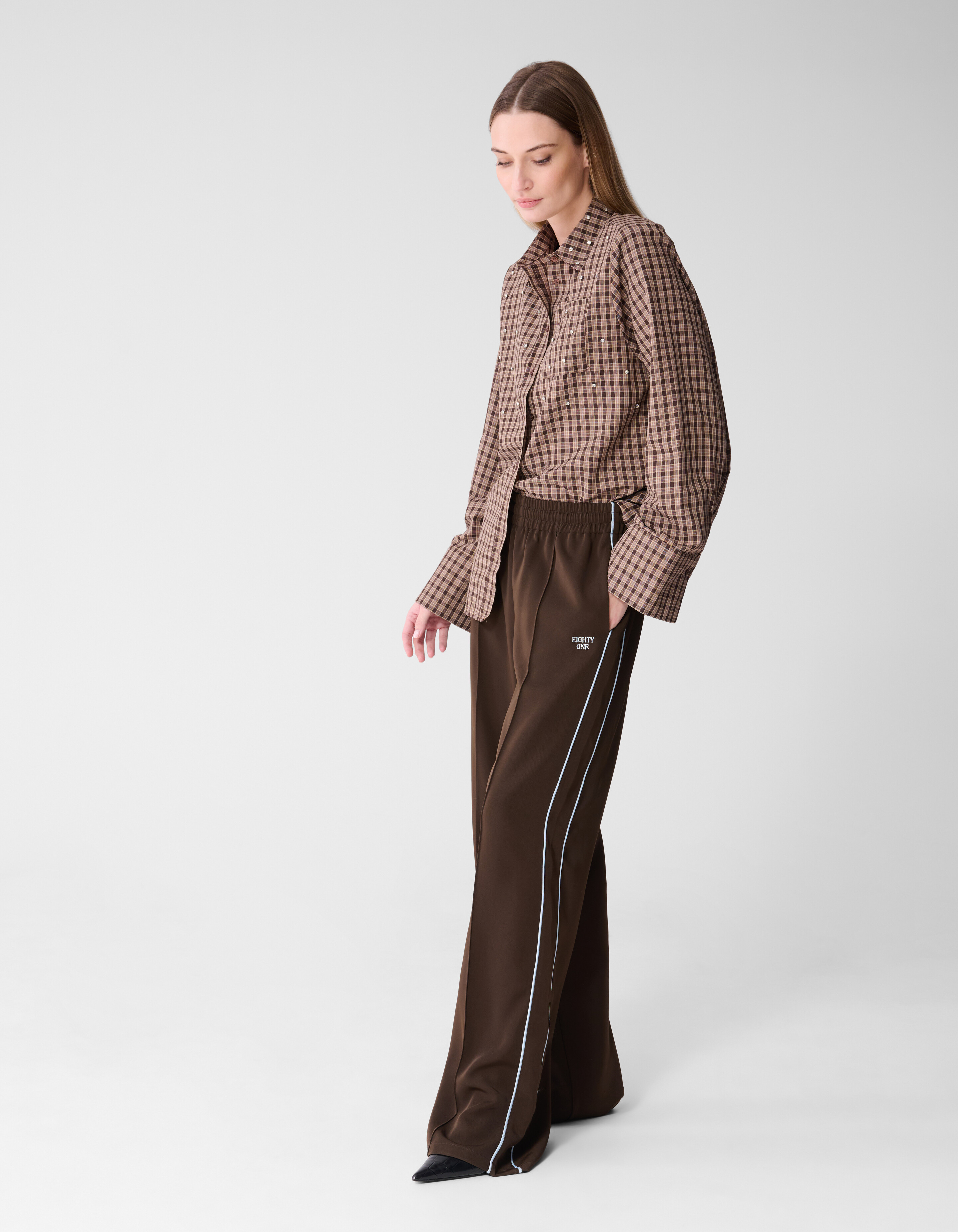 Sporty Piping Wide Leg Fit Broek Bruin SHOEBY WOMEN