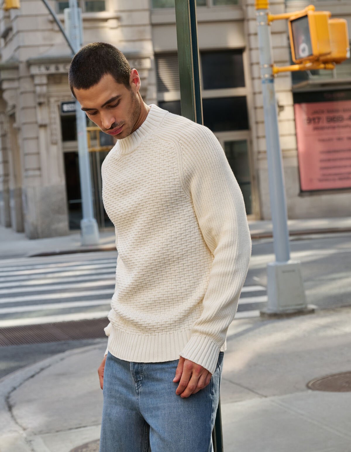 Structuur Knit Sweater Gebroken Wit SHOEBY MEN