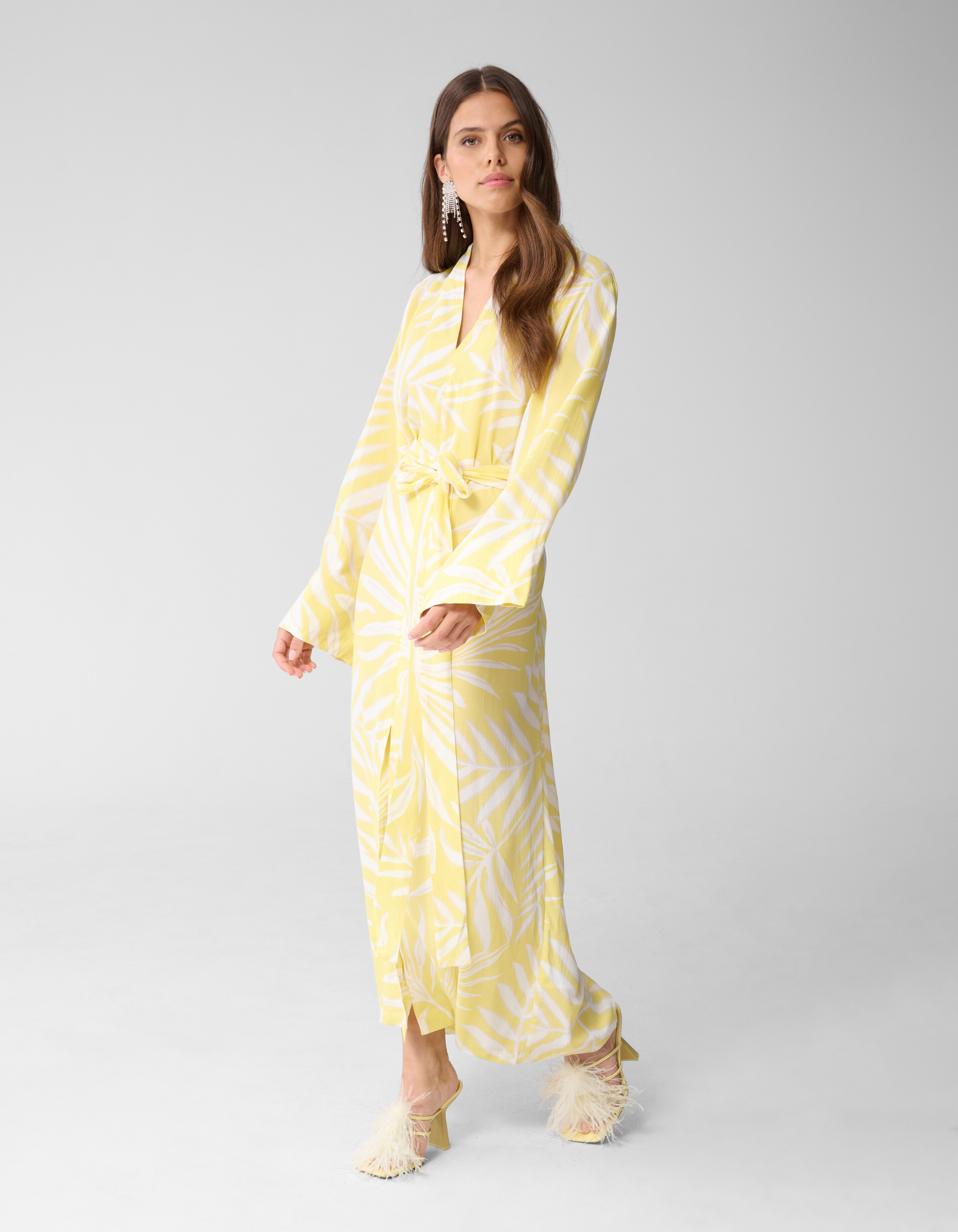 Printed Kimono Maxi Jurk Lichtgeel SHOEBY WOMEN