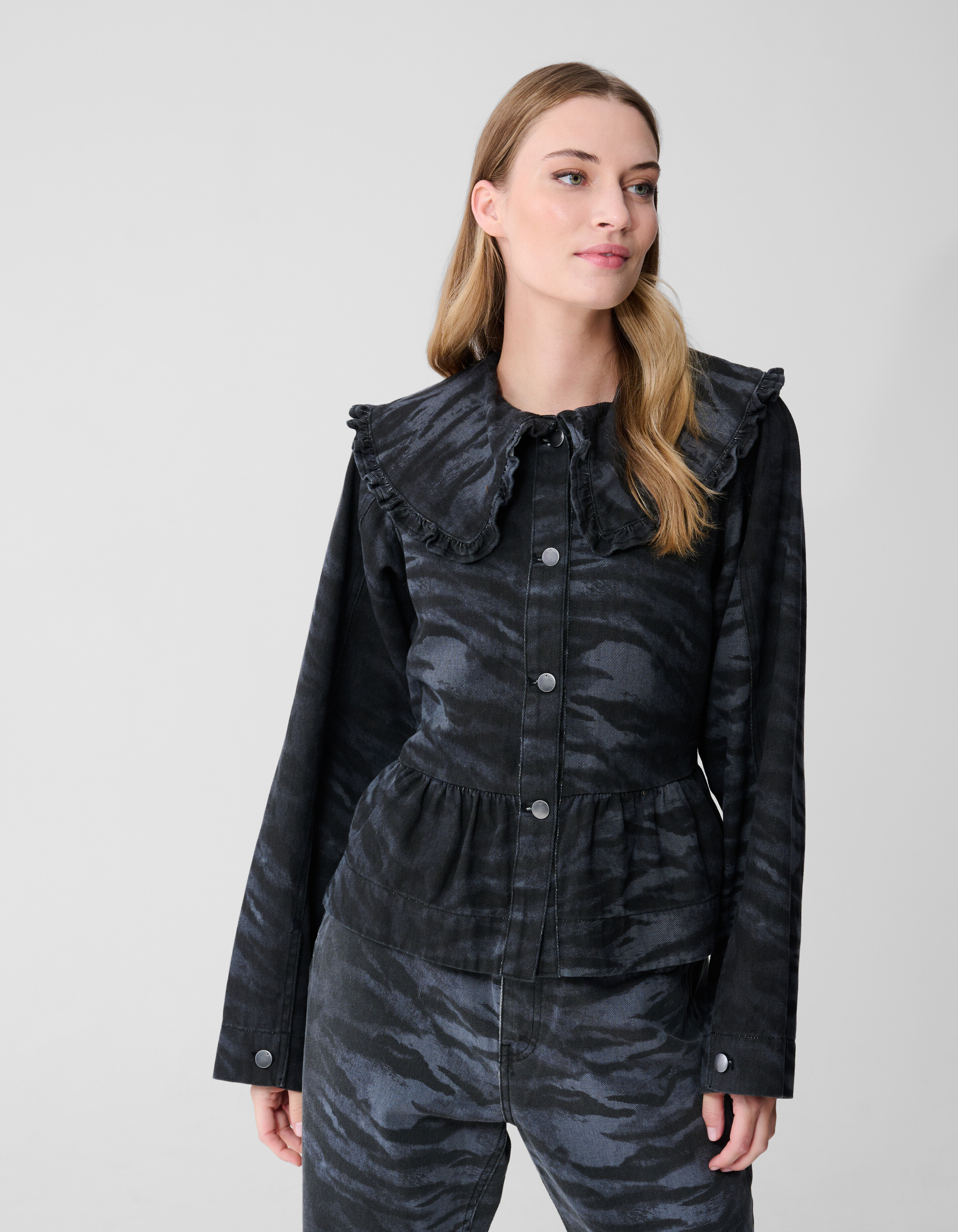 Tijger Collar Blouse Donkergrijs SHOEBY WOMEN