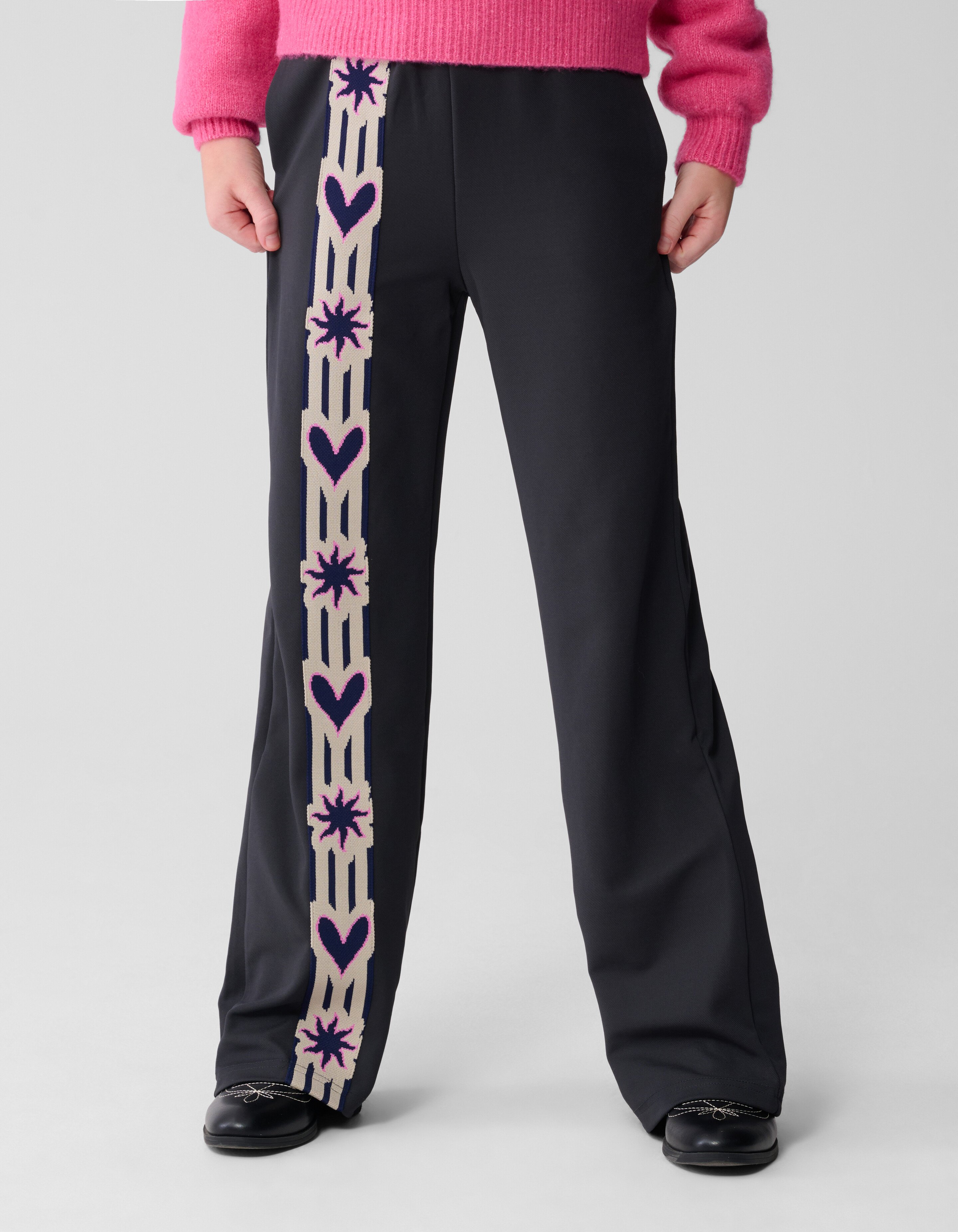 Heart Tape Wide Leg Broek Donkergrijs SHOEBY GIRLS
