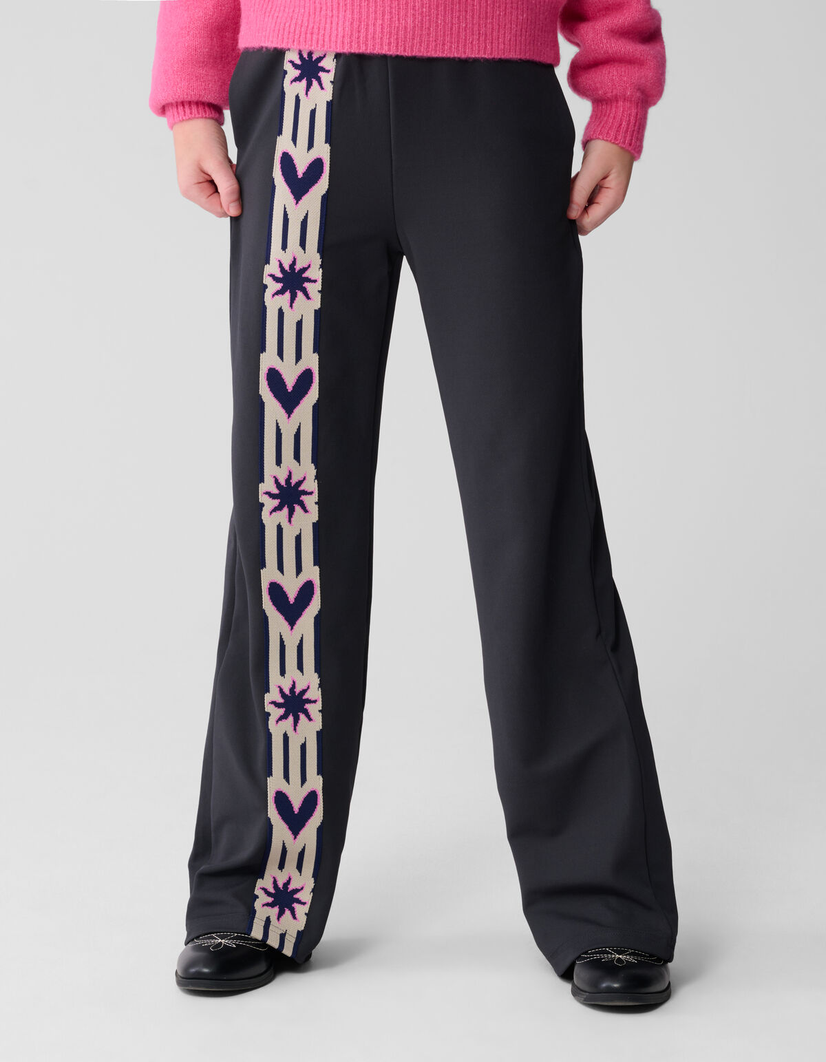 Heart Tape Wide Leg Broek Donkergrijs SHOEBY GIRLS