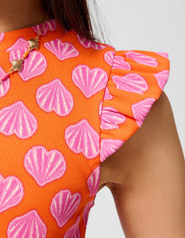 Schelpen Ruffle Rib Top Oranje SHOEBY GIRLS