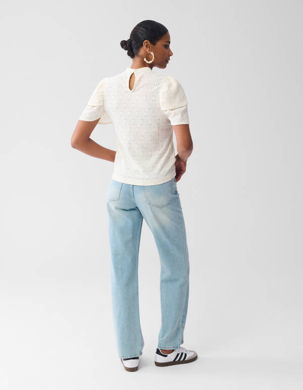 Ajour Ruffle Top Gebroken Wit SHOEBY WOMEN