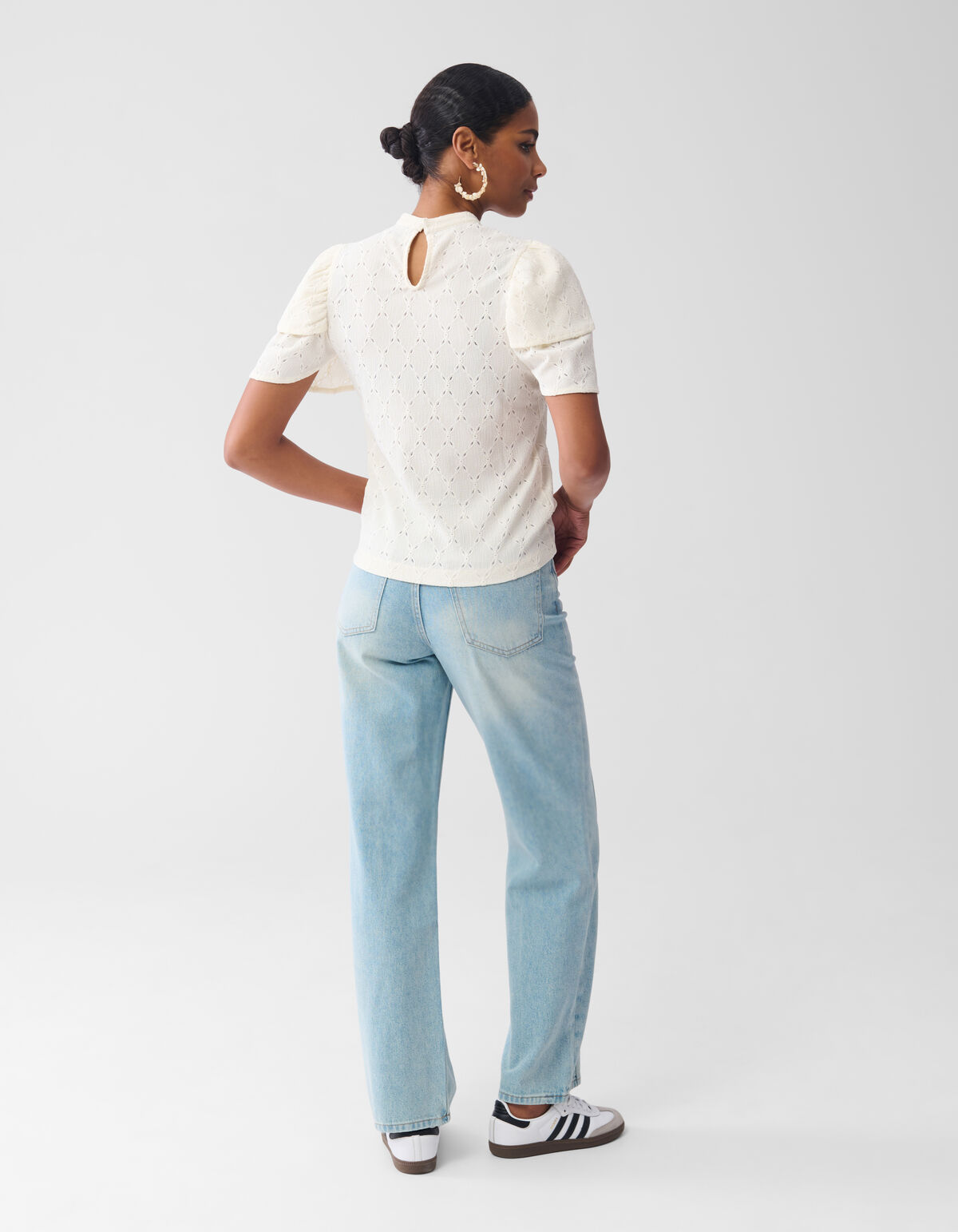 Ajour Ruffle Top Gebroken Wit SHOEBY WOMEN