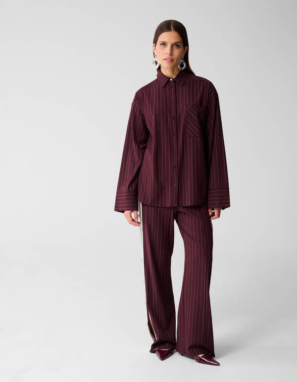 Pinstripe Wide Leg Broek Donkerrood SHOEBY WOMEN
