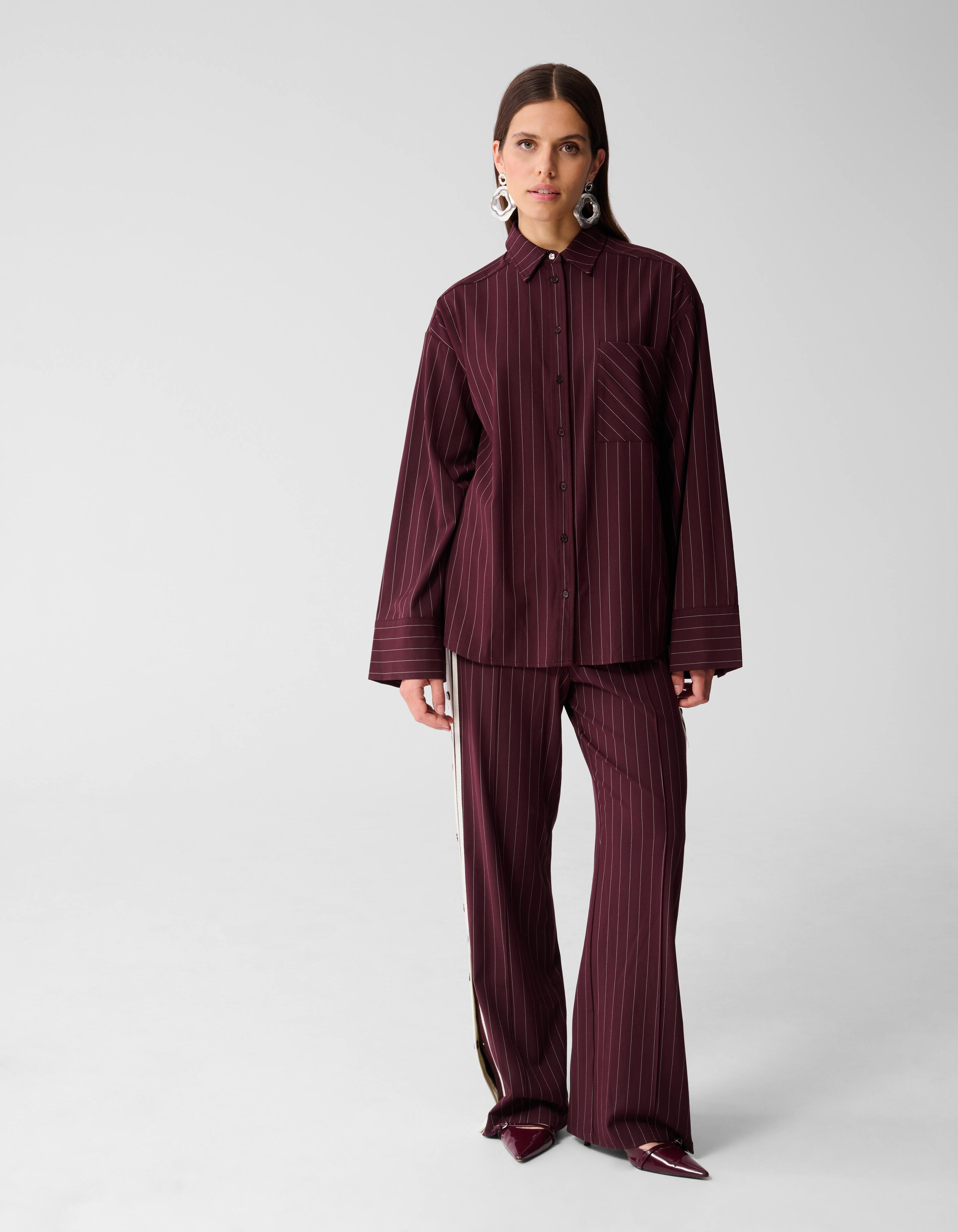 Pinstripe Wide Leg Broek Donkerrood SHOEBY WOMEN