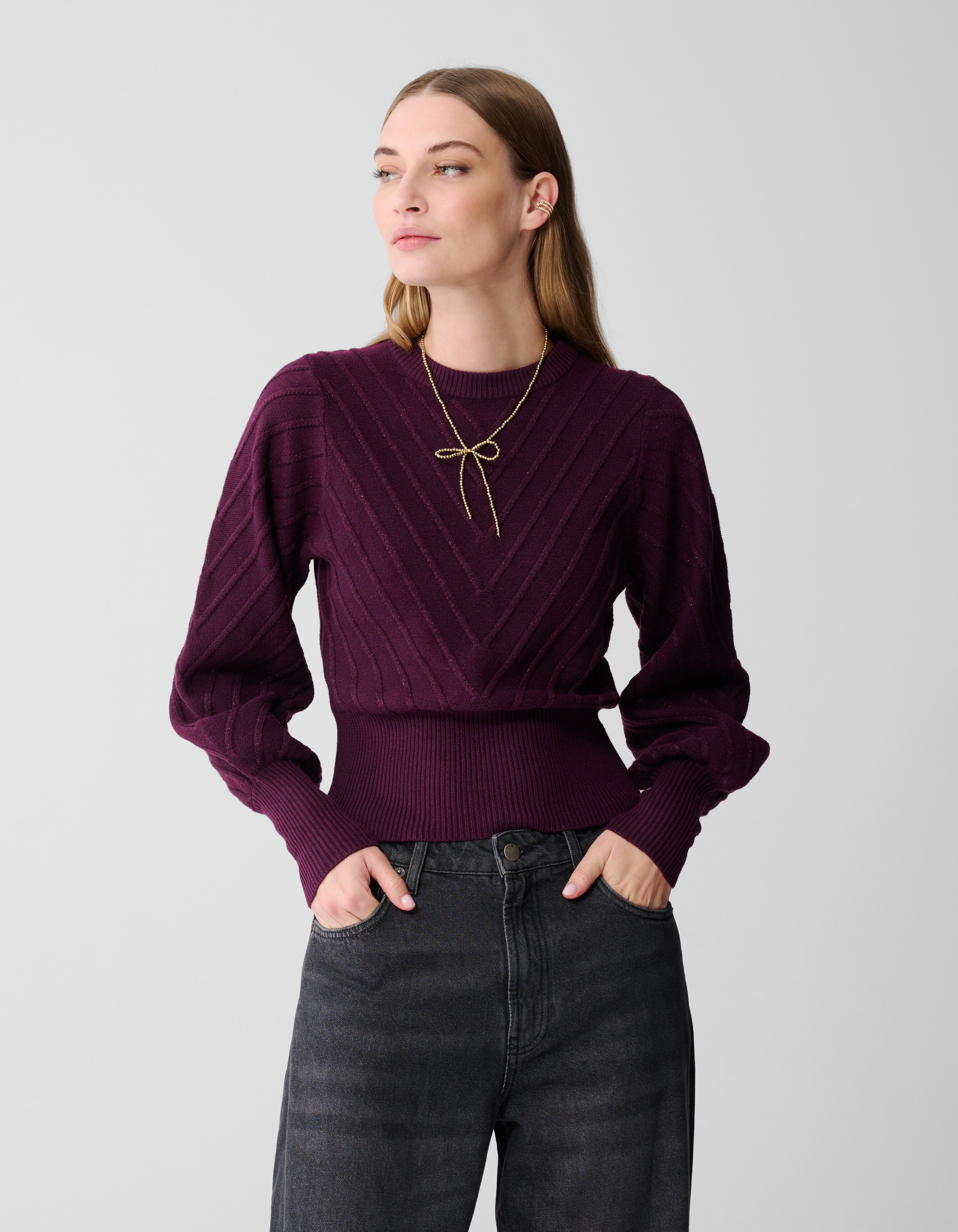 Glitter Gebreide Trui Donkerrood SHOEBY WOMEN