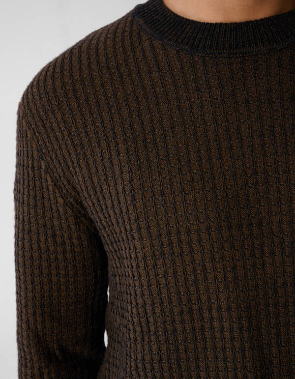 Waffle Crewneck Trui Donkerbruin SHOEBY MEN