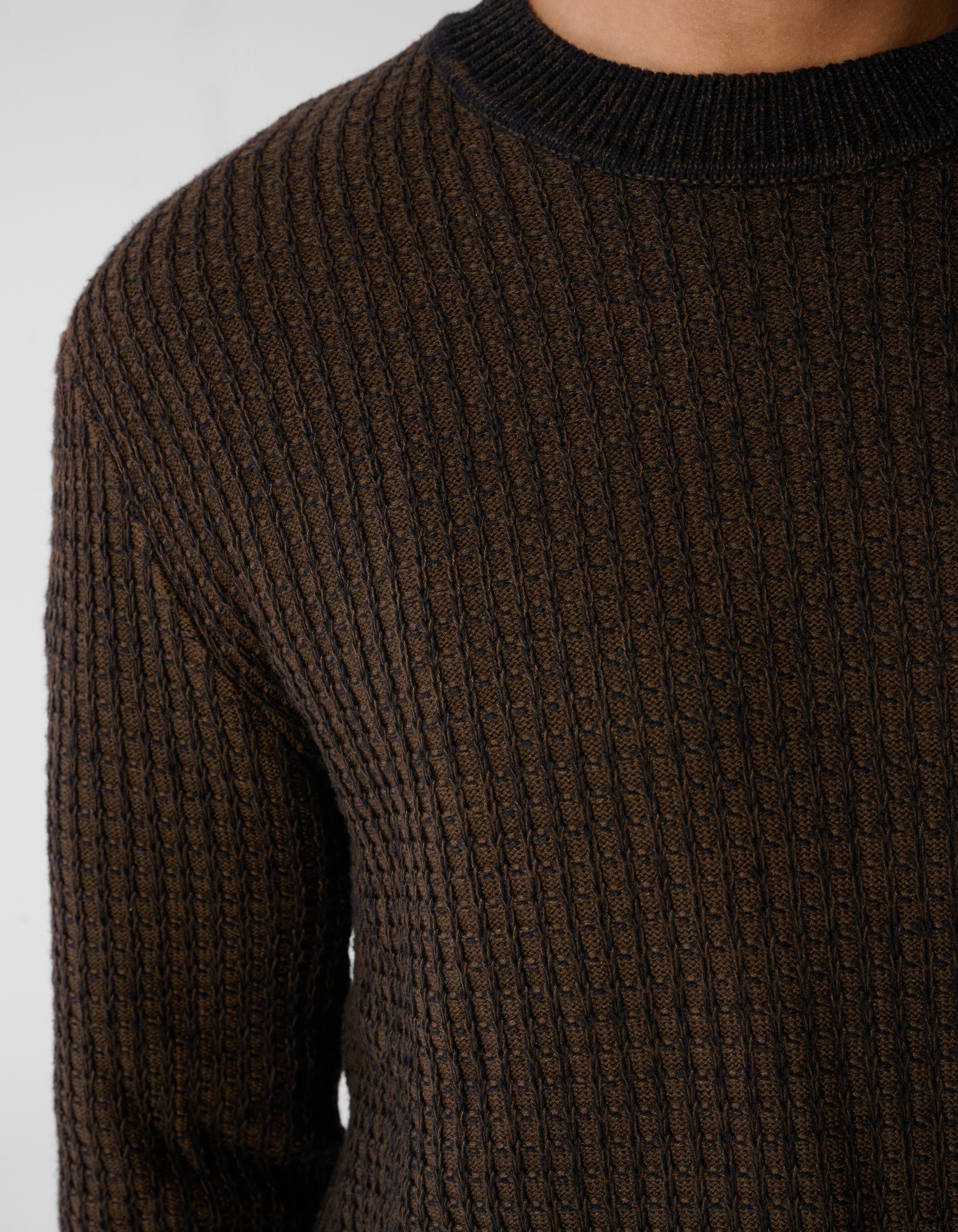 Waffle Crewneck Trui Donkerbruin SHOEBY MEN