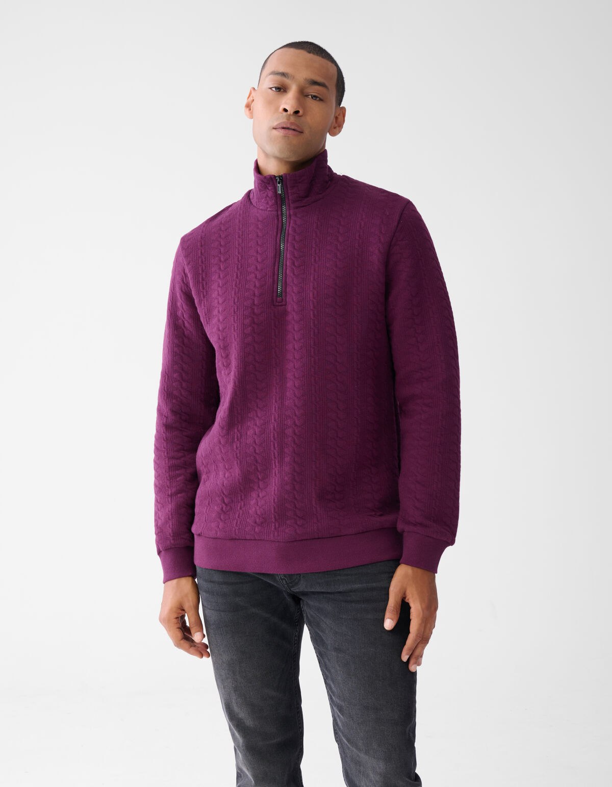 Quilted Zipper Sweater Donkerrood SHOEBY MEN