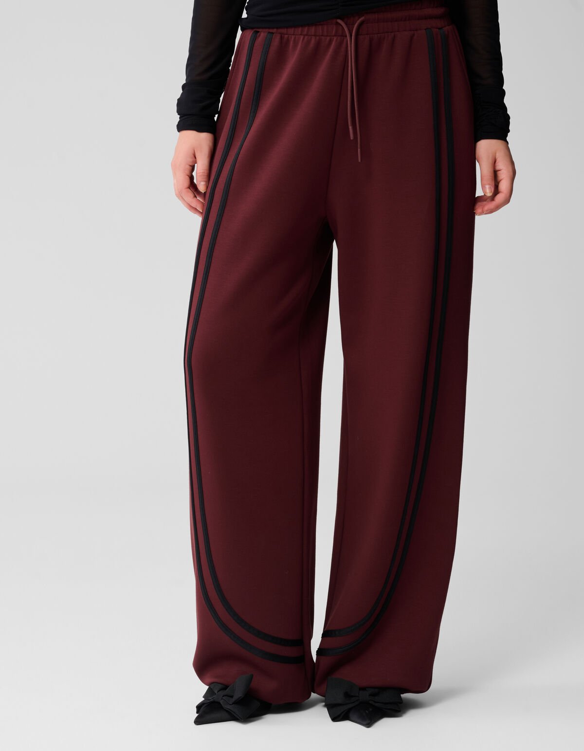 Stripe Jogger Wide leg Broek Donkerrood SHOEBY WOMEN