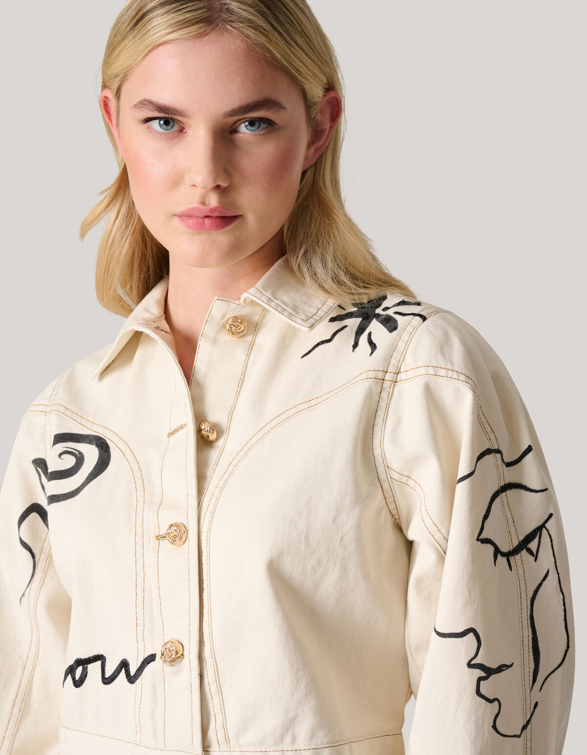 Printed Denim Jack Gebroken Wit SHOEBY WOMEN