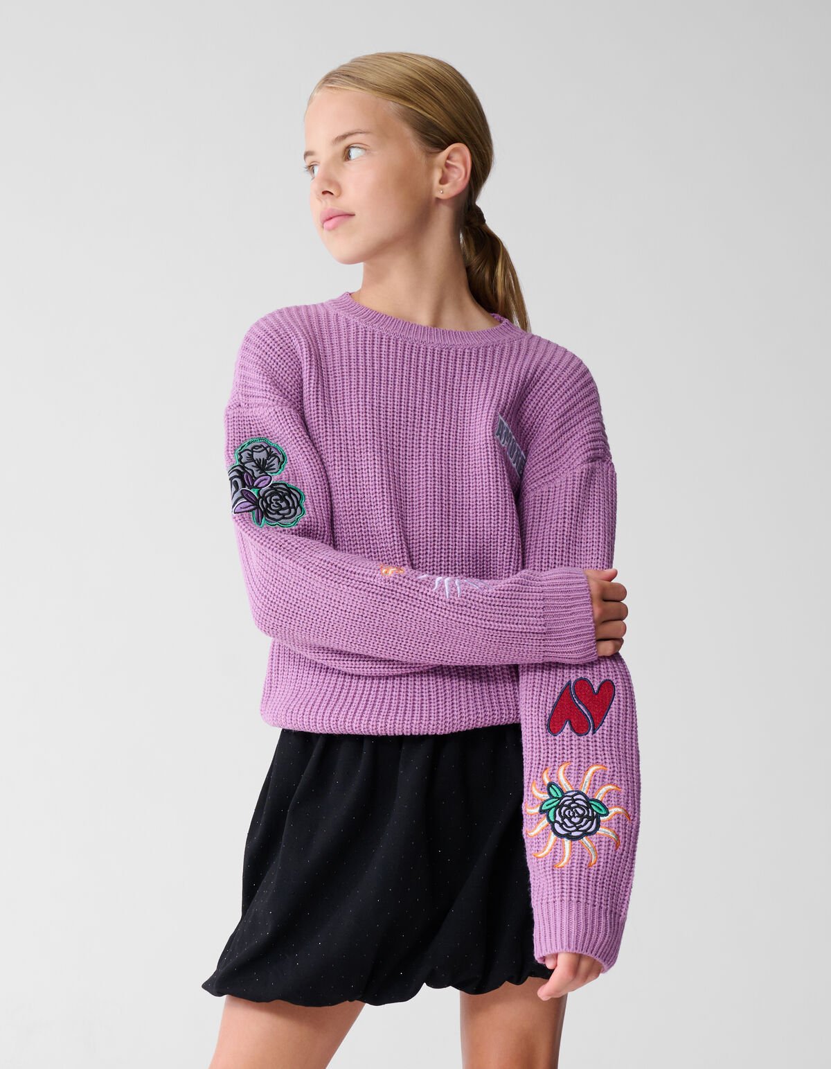 Embroidery Knit Trui Paars SHOEBY GIRLS