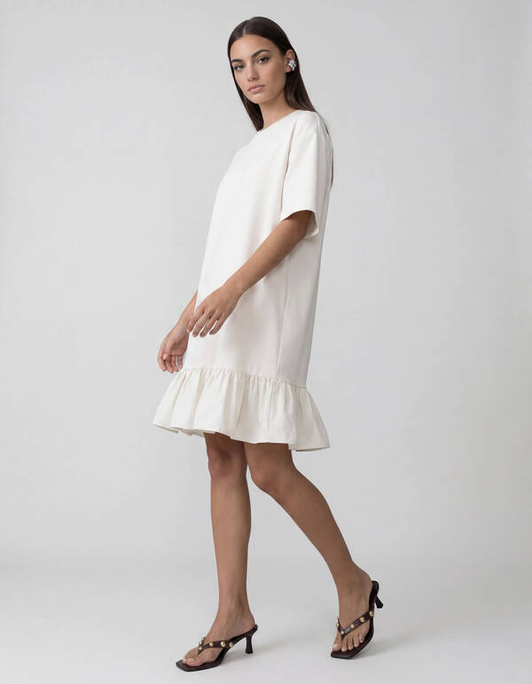 T-shirt Ruffle Mini Jurk Gebroken Wit SHOEBY WOMEN