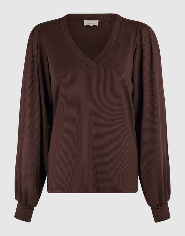 Rib Jersey Top Donkerbruin SHOEBY WOMEN