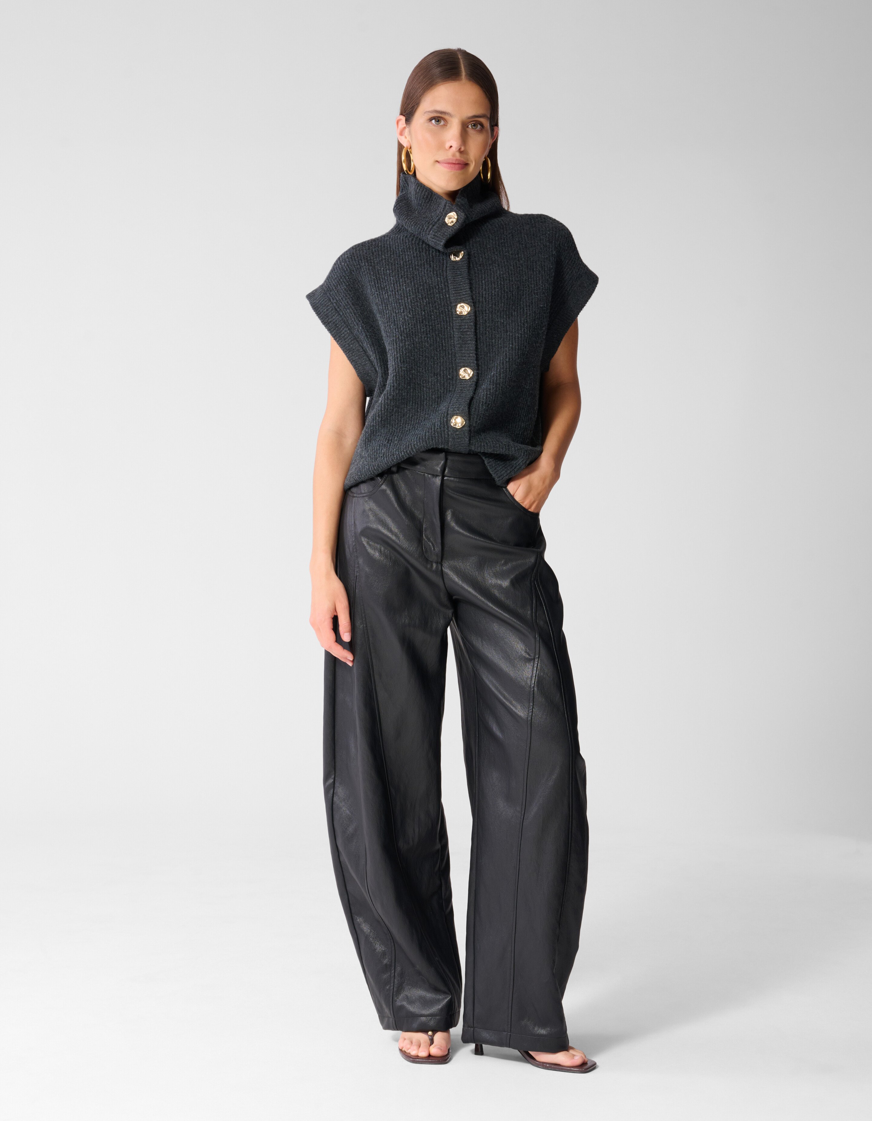 High Collar Gilet Donkergrijs SHOEBY WOMEN