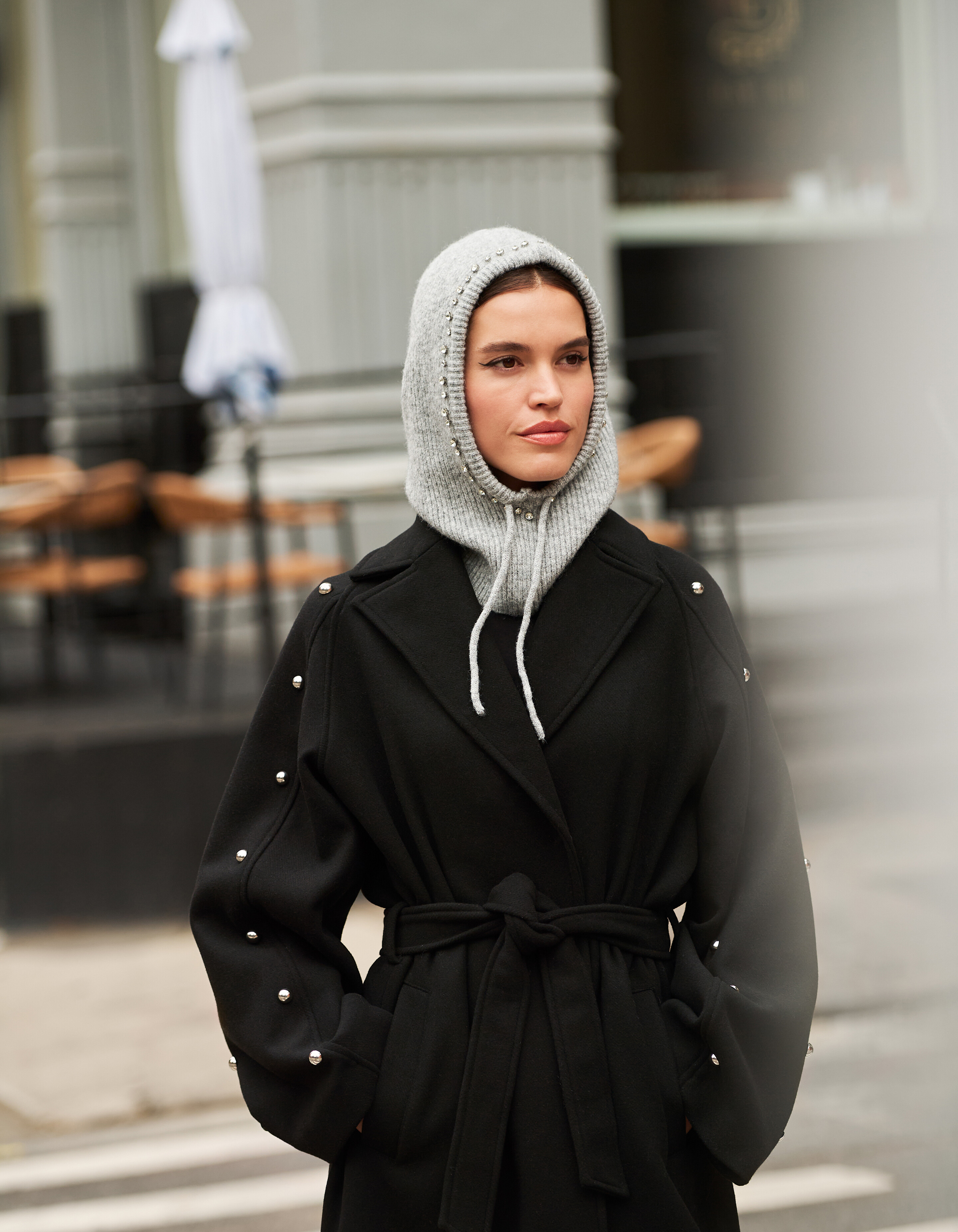 Strass Balaclava Muts Lichtgrijs SHOEBY ACCESSOIRES