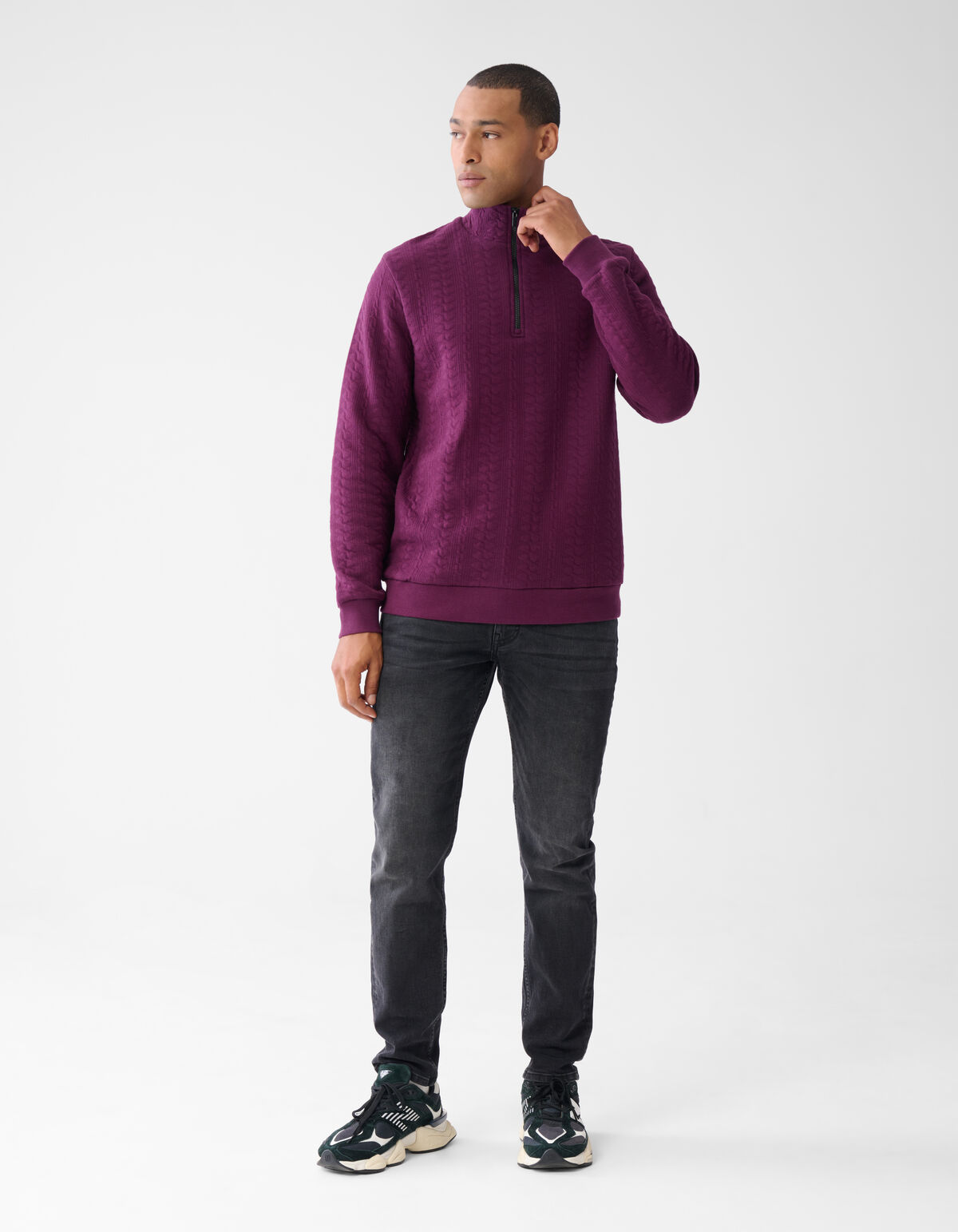 Quilted Zipper Sweater Donkerrood SHOEBY MEN