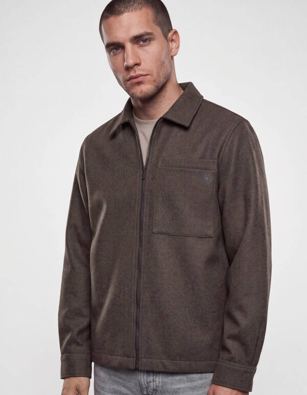 Melange Zip Overshirt Donkerbruin SHOEBY MEN