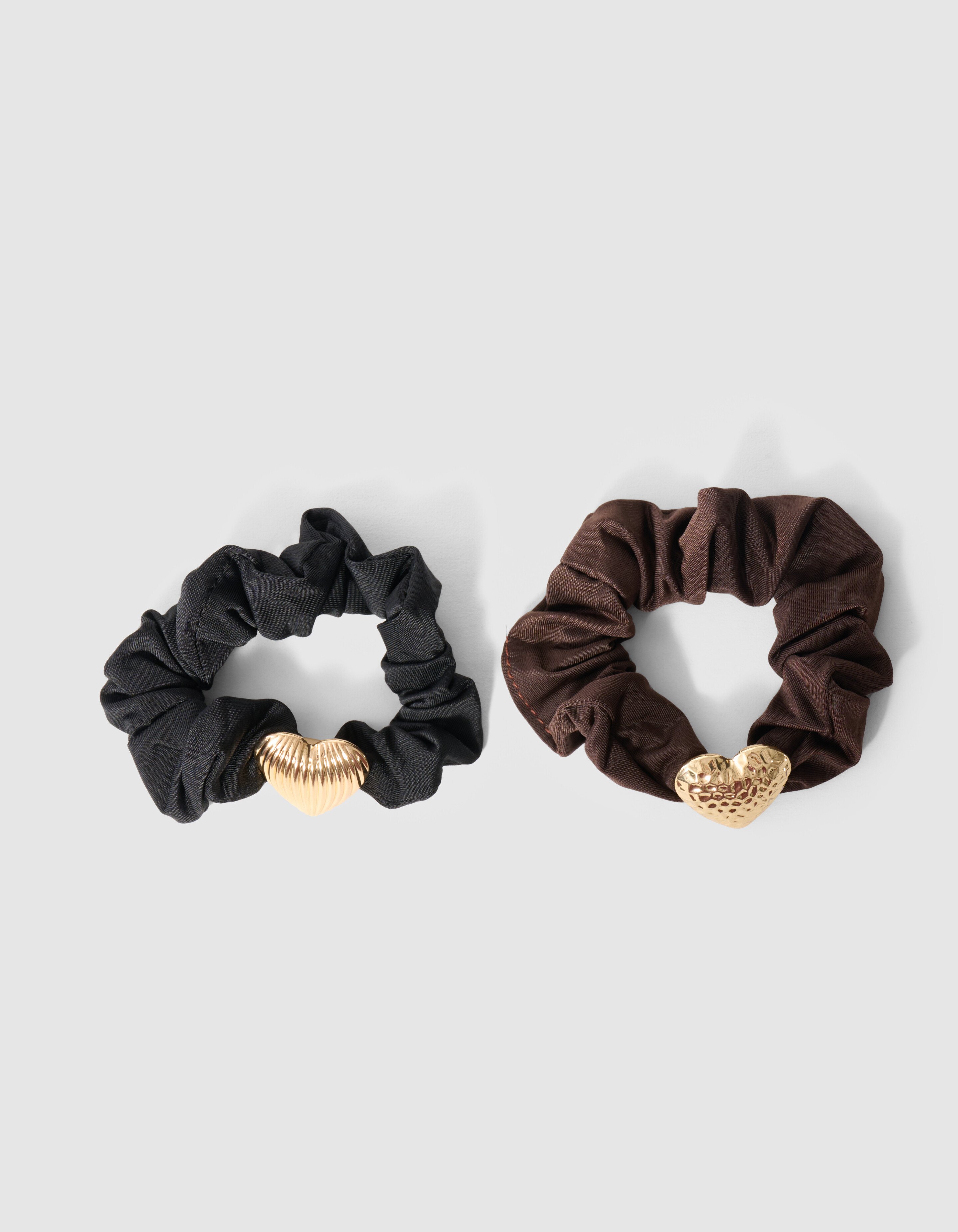 Heart Scrunchie Set Zwart/Donkerbruin SHOEBY ACCESSOIRES