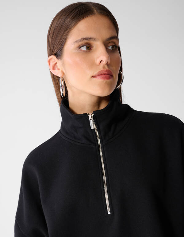 Oversized Zipper Sweater Zwart SHOEBY WOMEN