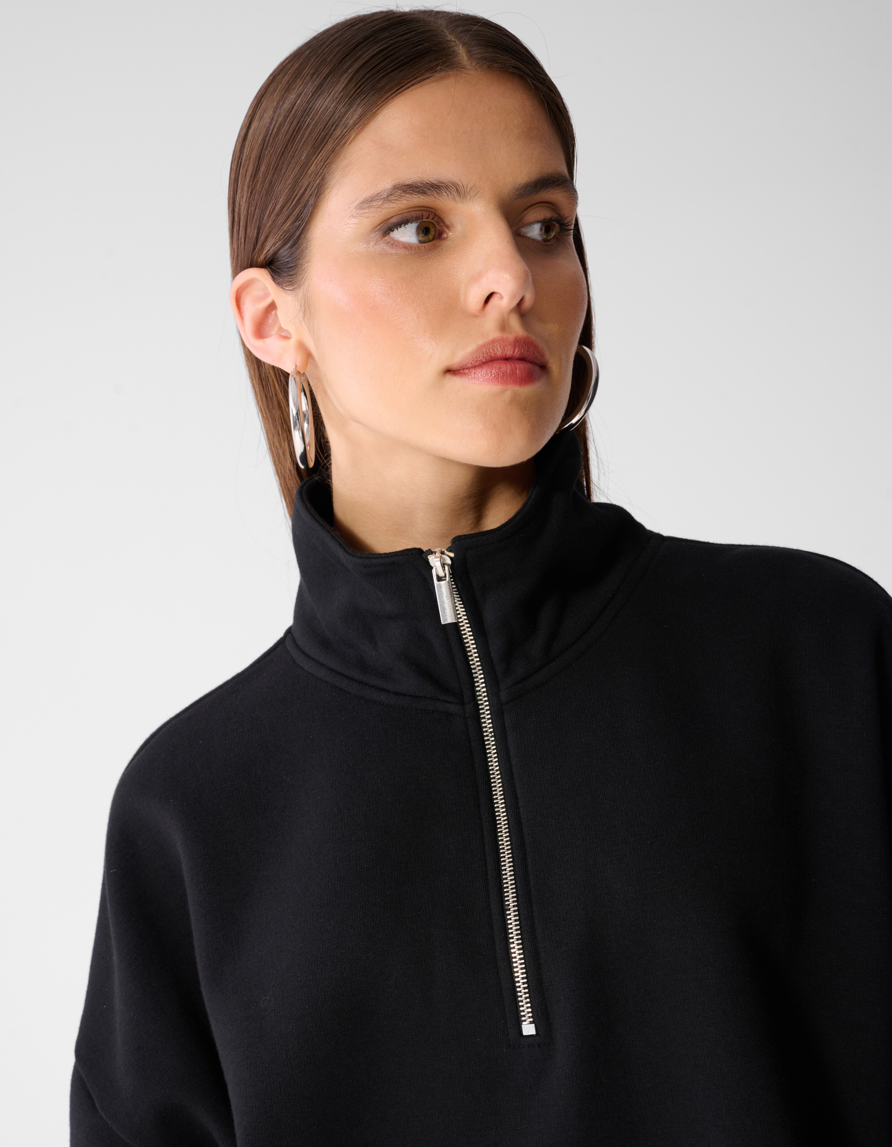 Oversized Zipper Sweater Zwart SHOEBY WOMEN