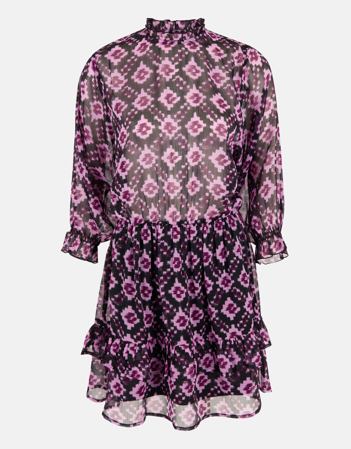 Printed Chiffon Jurk Zwart/Paars SHOEBY WOMEN