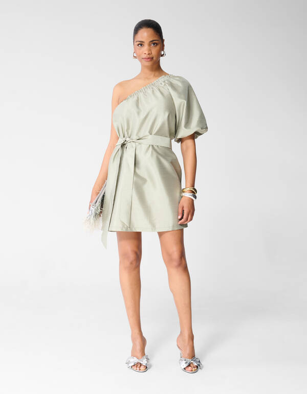 Shiny One Shoulder Mini Jurk Lichtgroen SHOEBY WOMEN