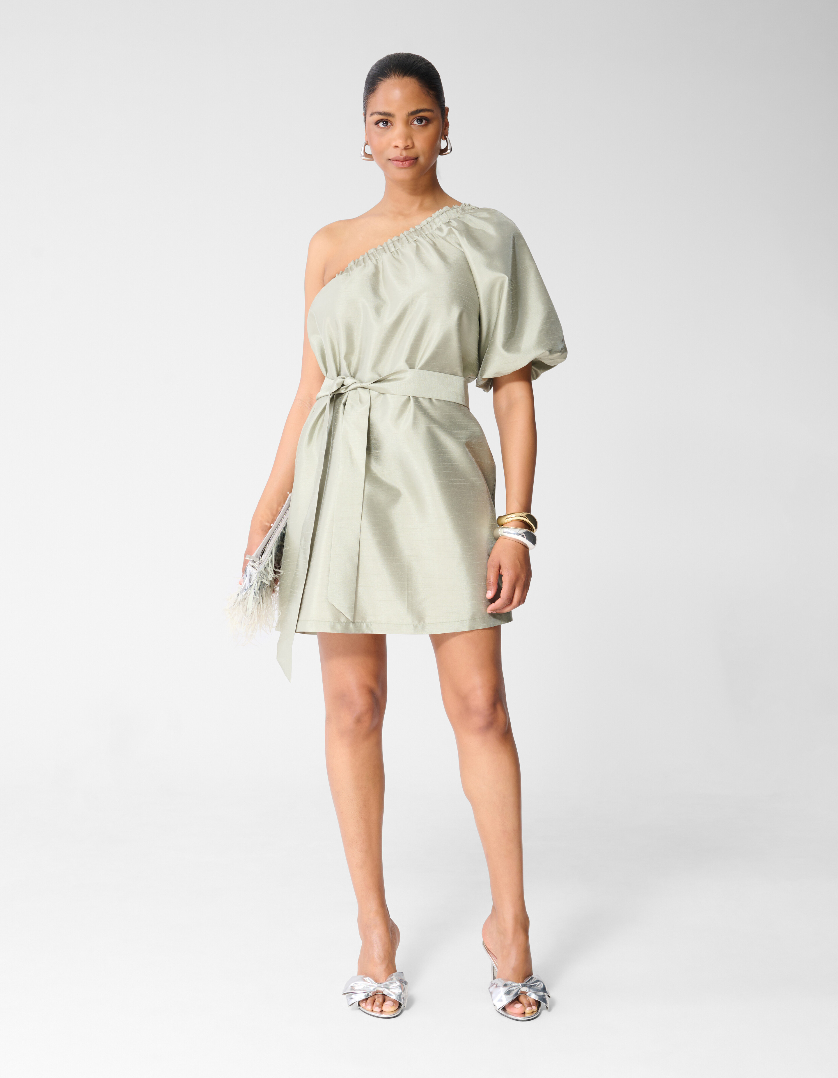 Shiny One Shoulder Mini Jurk Lichtgroen SHOEBY WOMEN