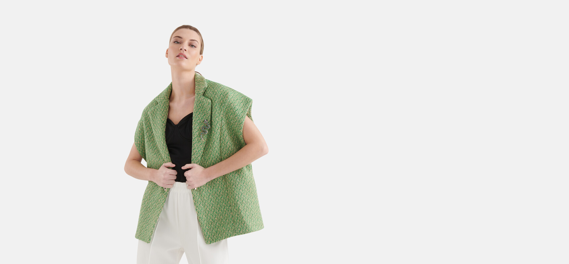 Sleeveless Tweed Jack Groen By Mieke SHOEBY WOMEN
