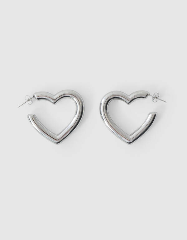 Bulky Heart Hoop Oorbellen Zilver SHOEBY ACCESSOIRES