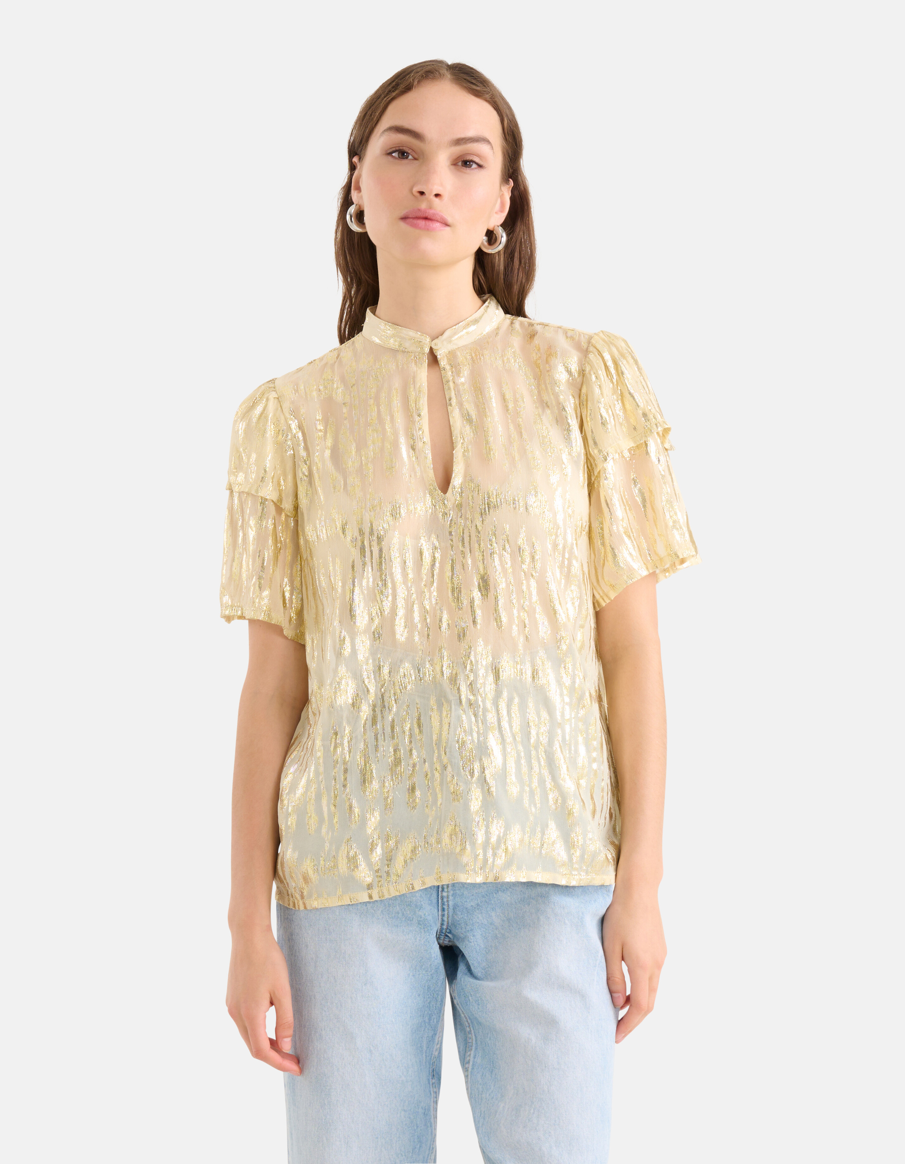 Jacquard Lurex Top Gebroken Wit SHOEBY WOMEN