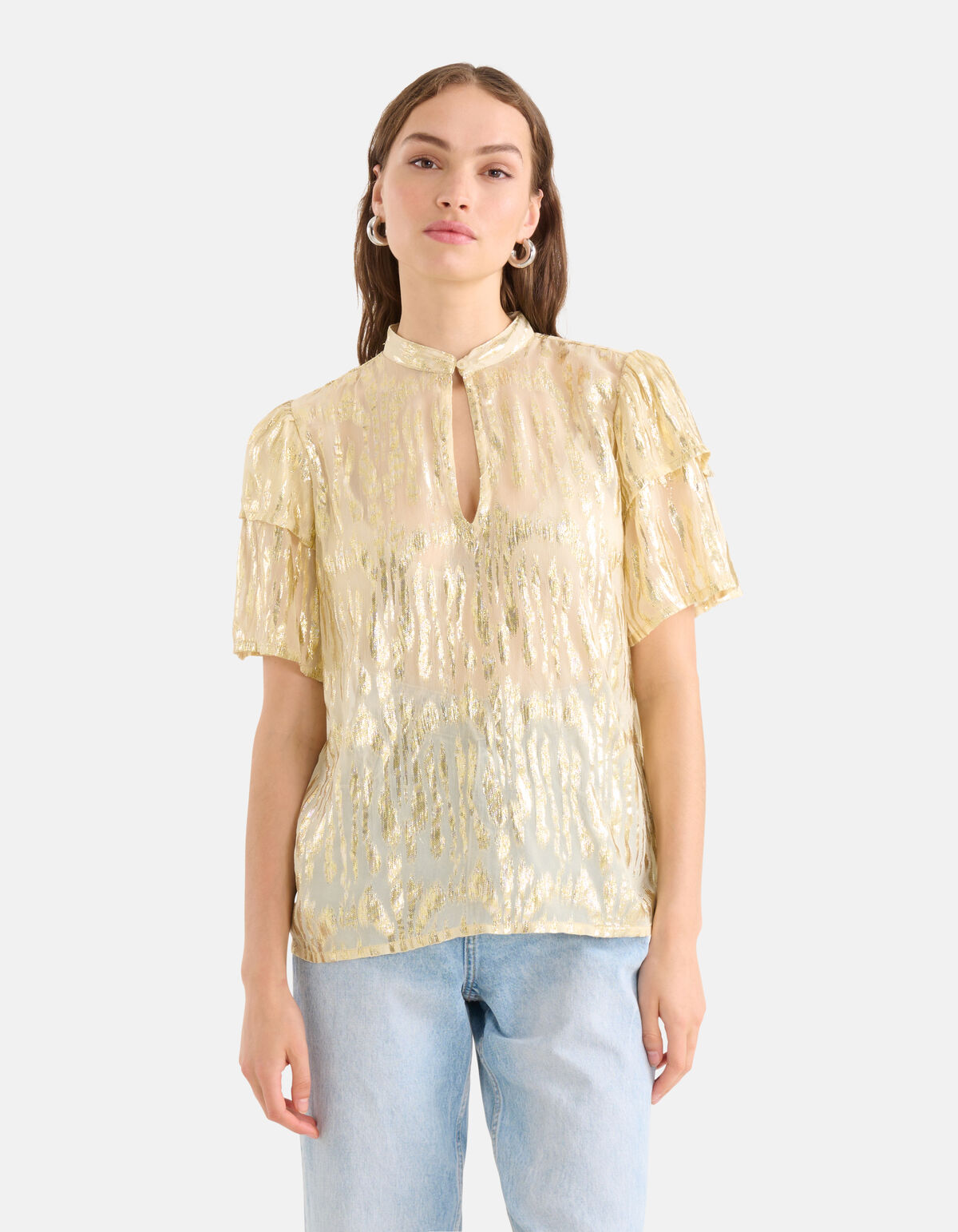 Jacquard Lurex Top Gebroken Wit SHOEBY WOMEN