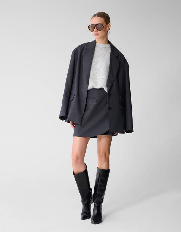 Ruiten Mini Rok Donkergrijs SHOEBY WOMEN