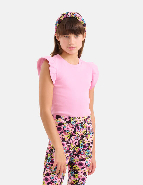 Ruffle Rib Top Roze SHOEBY GIRLS