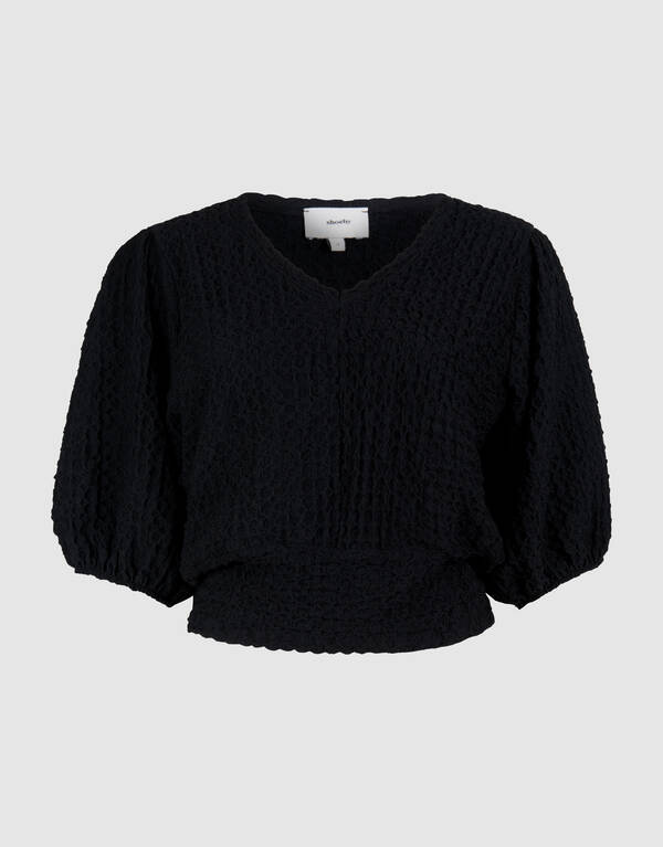 Crinkle Getailleerde Top Zwart SHOEBY WOMEN