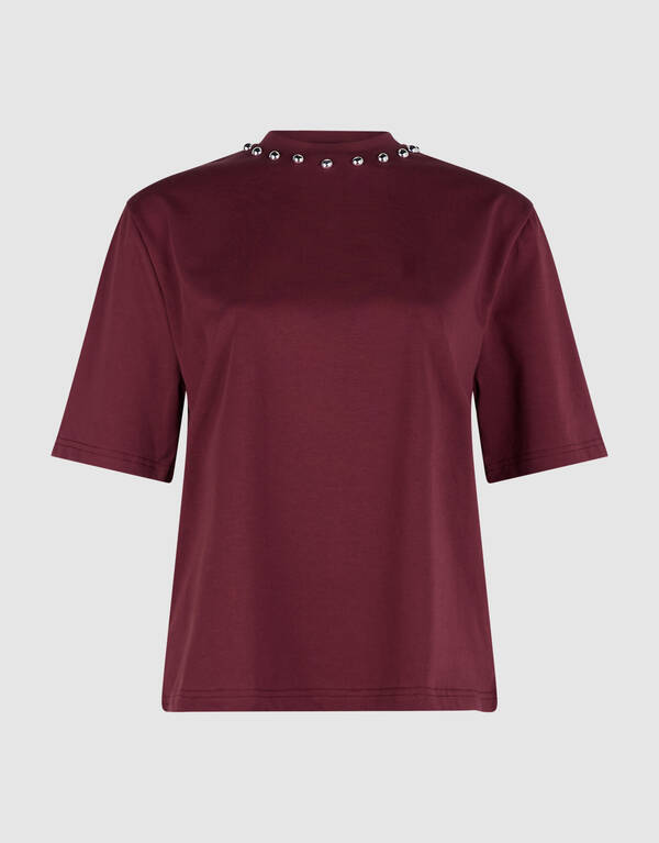 Studded T-shirt Donkerrood SHOEBY WOMEN