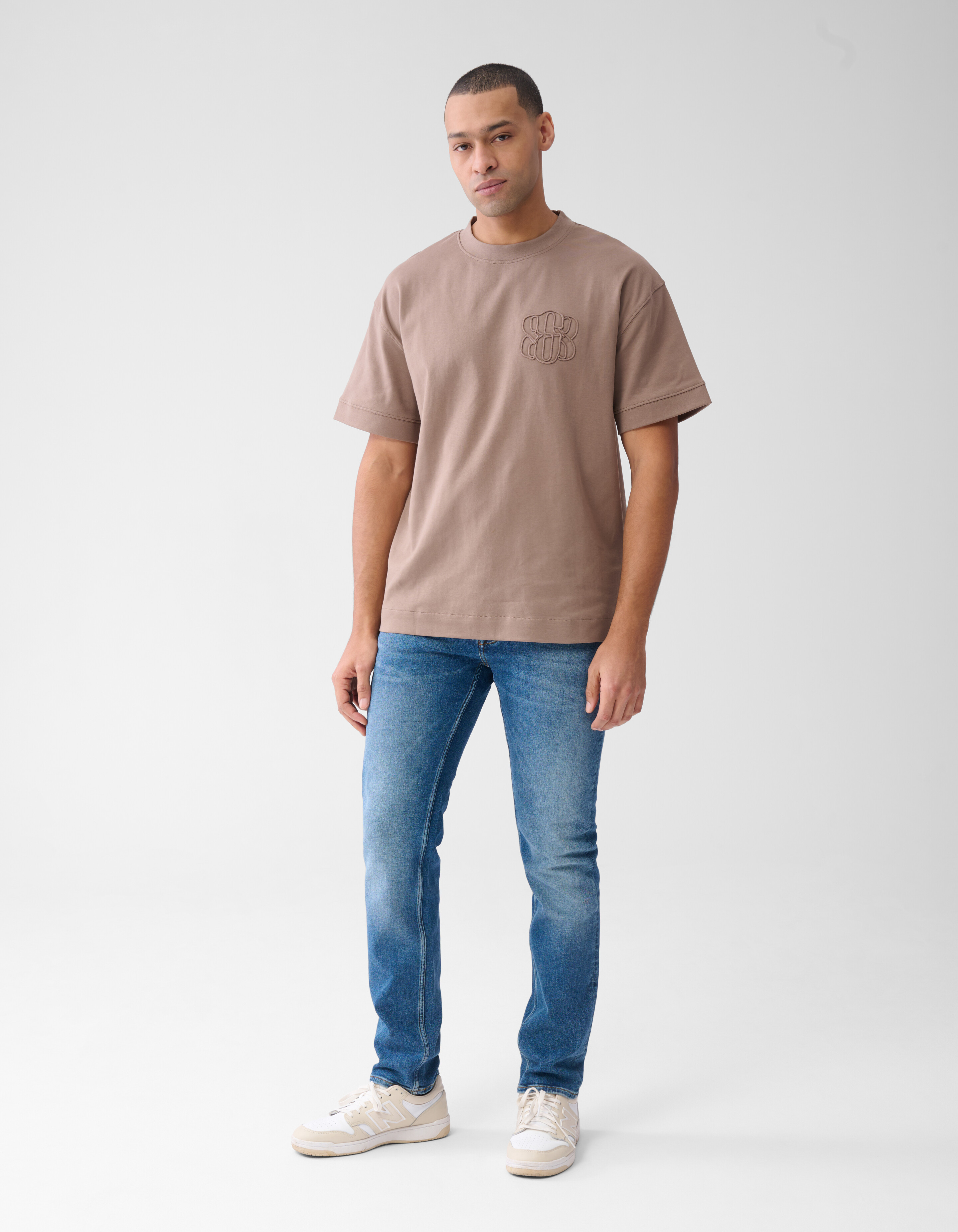Embroidery T-shirt Lichtbruin SHOEBY MEN